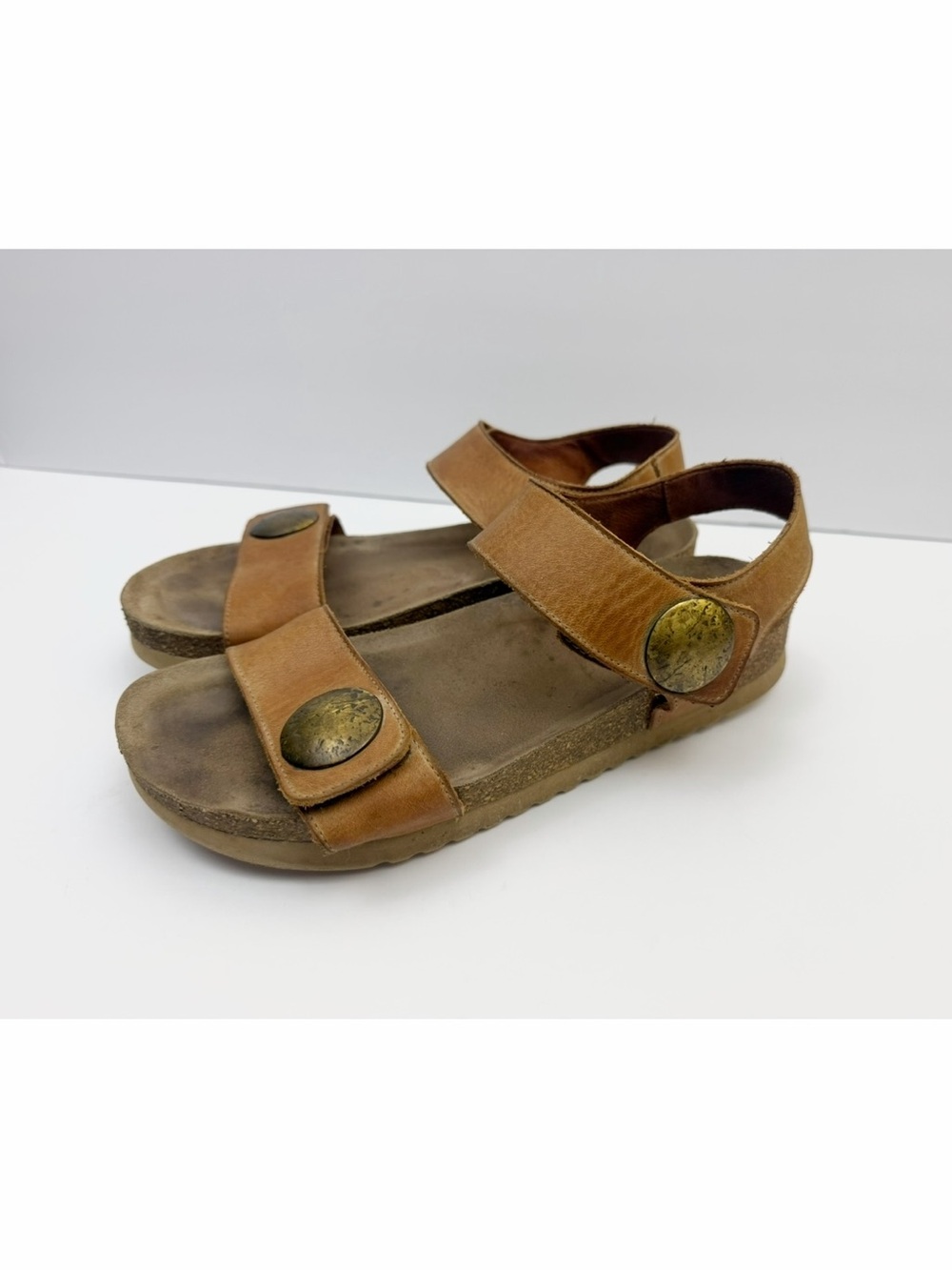 Taos Luckie Tan Leather Strap Cork Footbed Sandals Size 40